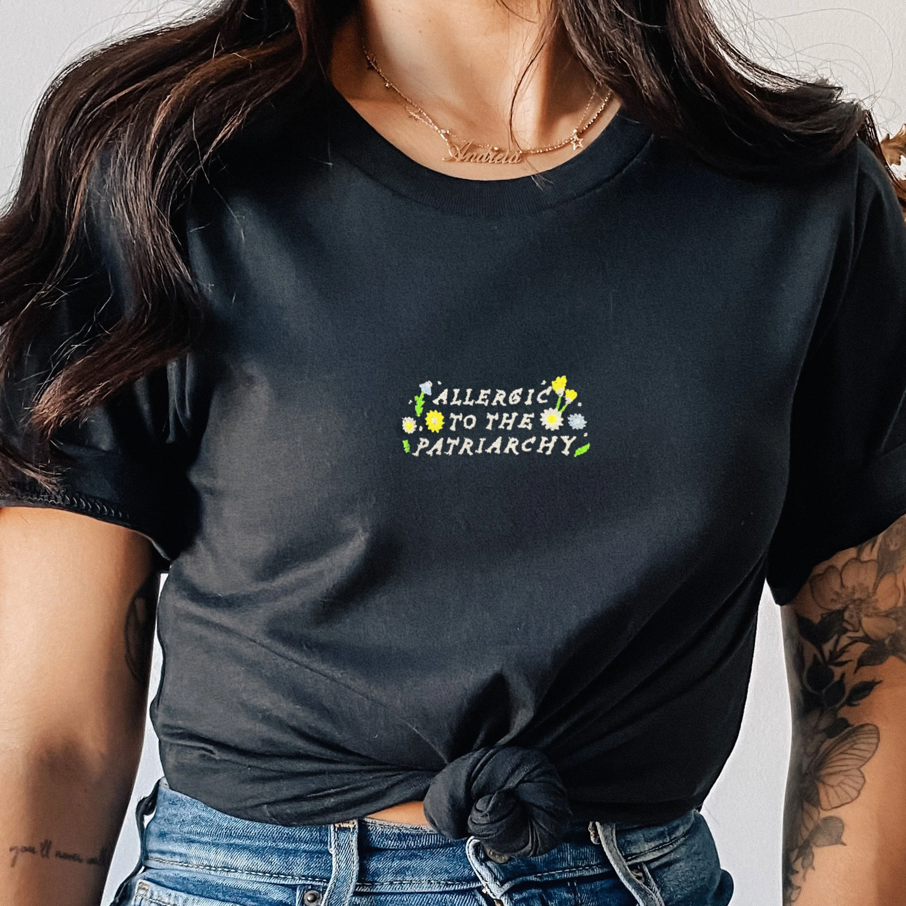 Allergic To The Patriarchy Embroidered T-Shirt - Image 2