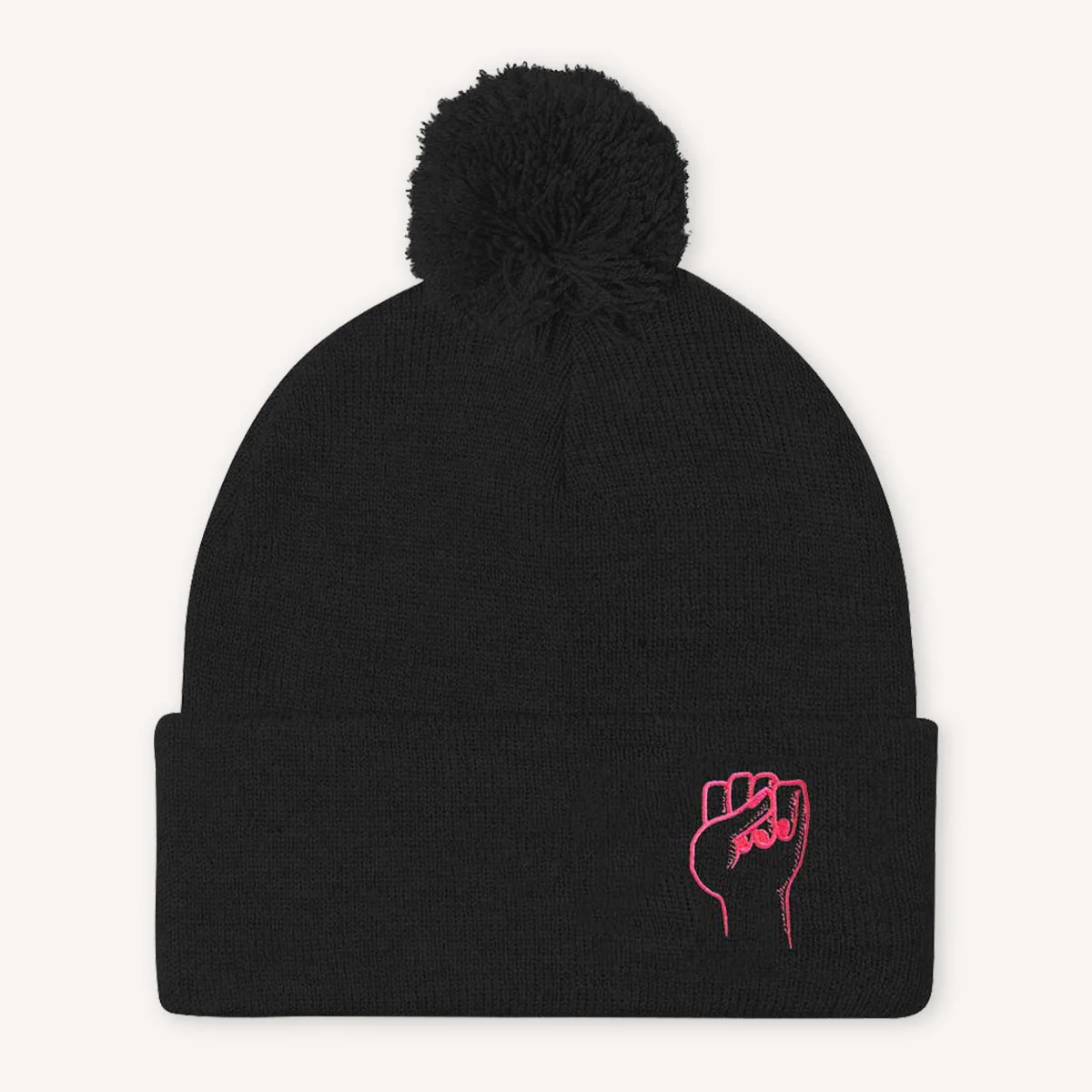 Feminist Fist Embroidered Pom Pom Beanie Hat - Image 3