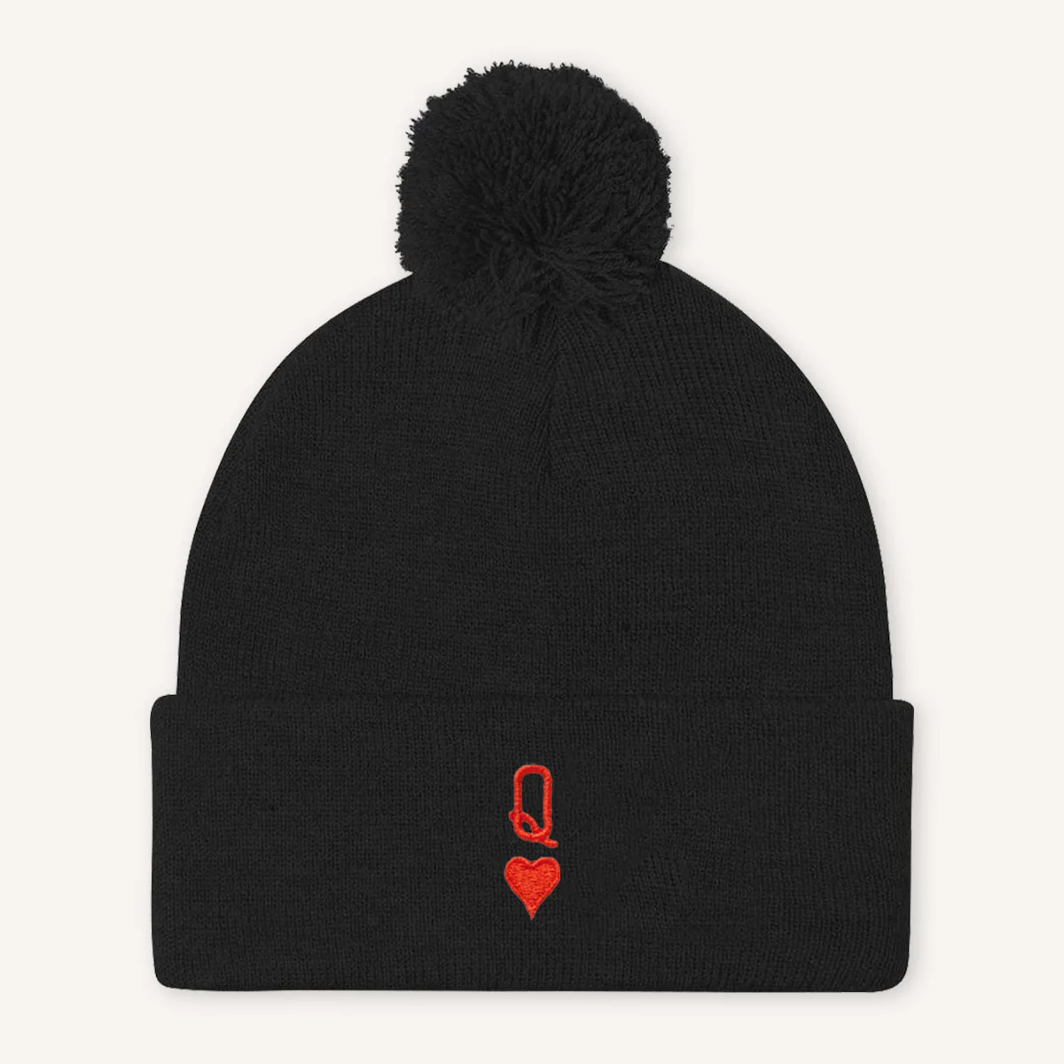 Queen Tiny Embroidery Detail Pom Pom Beanie Hat - Image 3