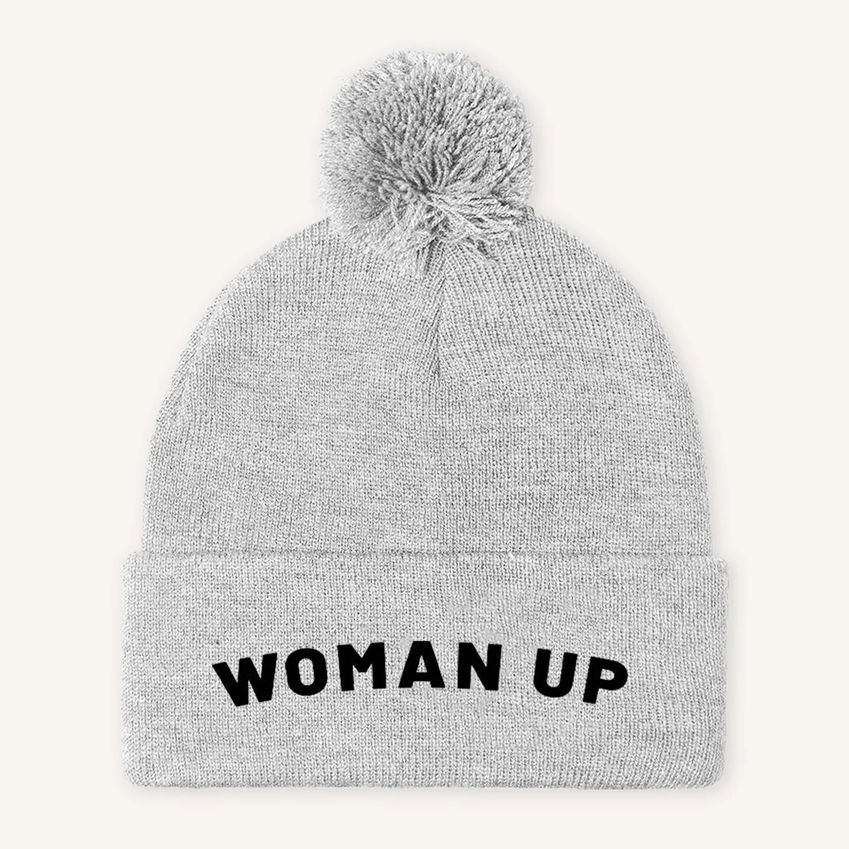 Woman Up Embroidered Pom Pom Beanie Hat - Image 3