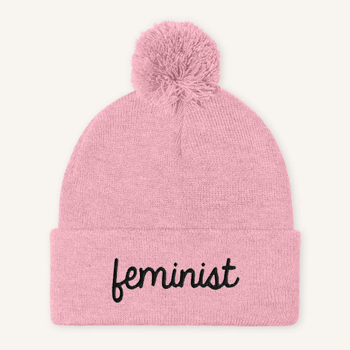 Feminist Embroidered Pom Pom Beanie Hat