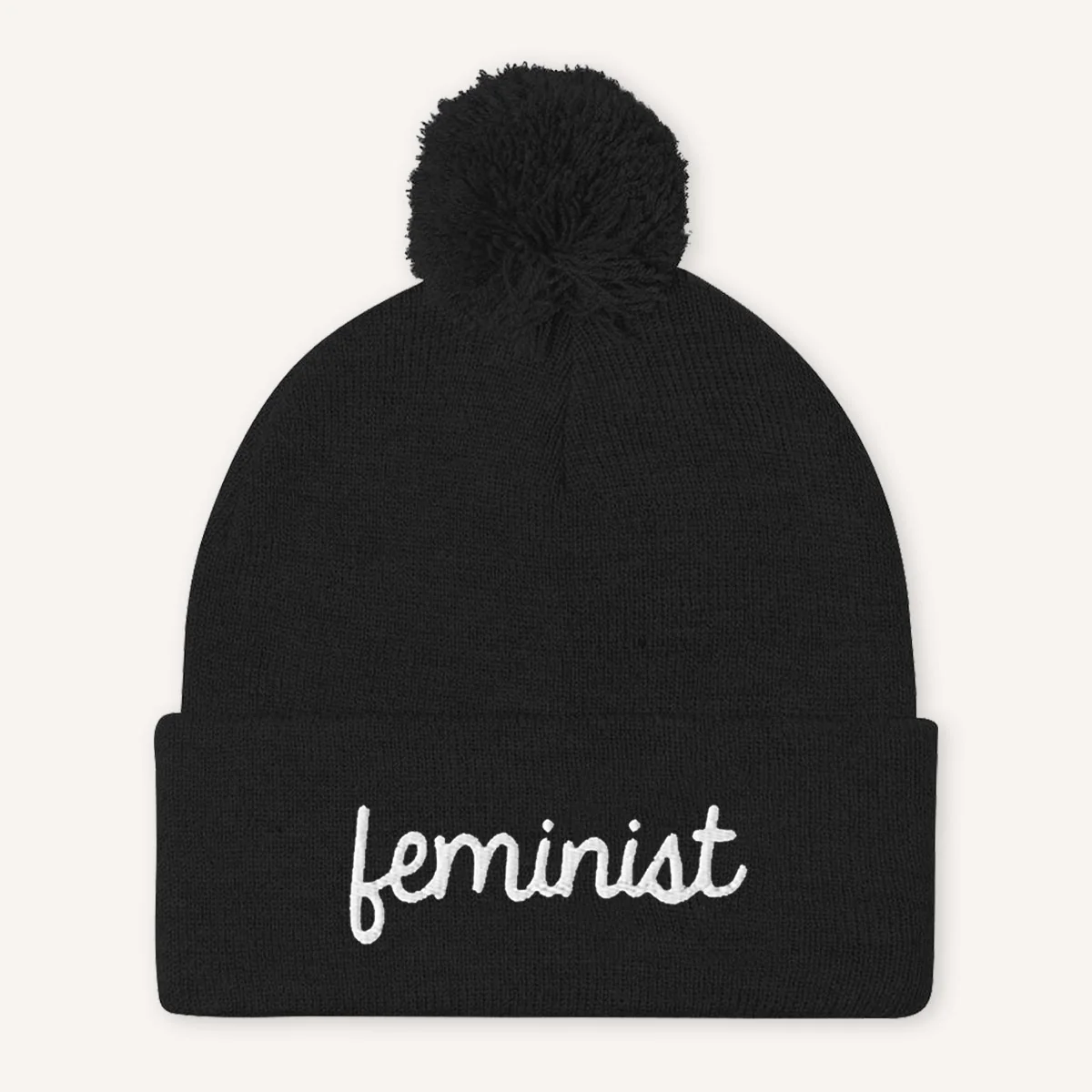 Feminist Embroidered Pom Pom Beanie Hat - Image 3