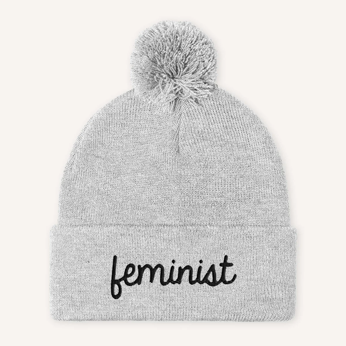 Feminist Embroidered Pom Pom Beanie Hat - Image 4