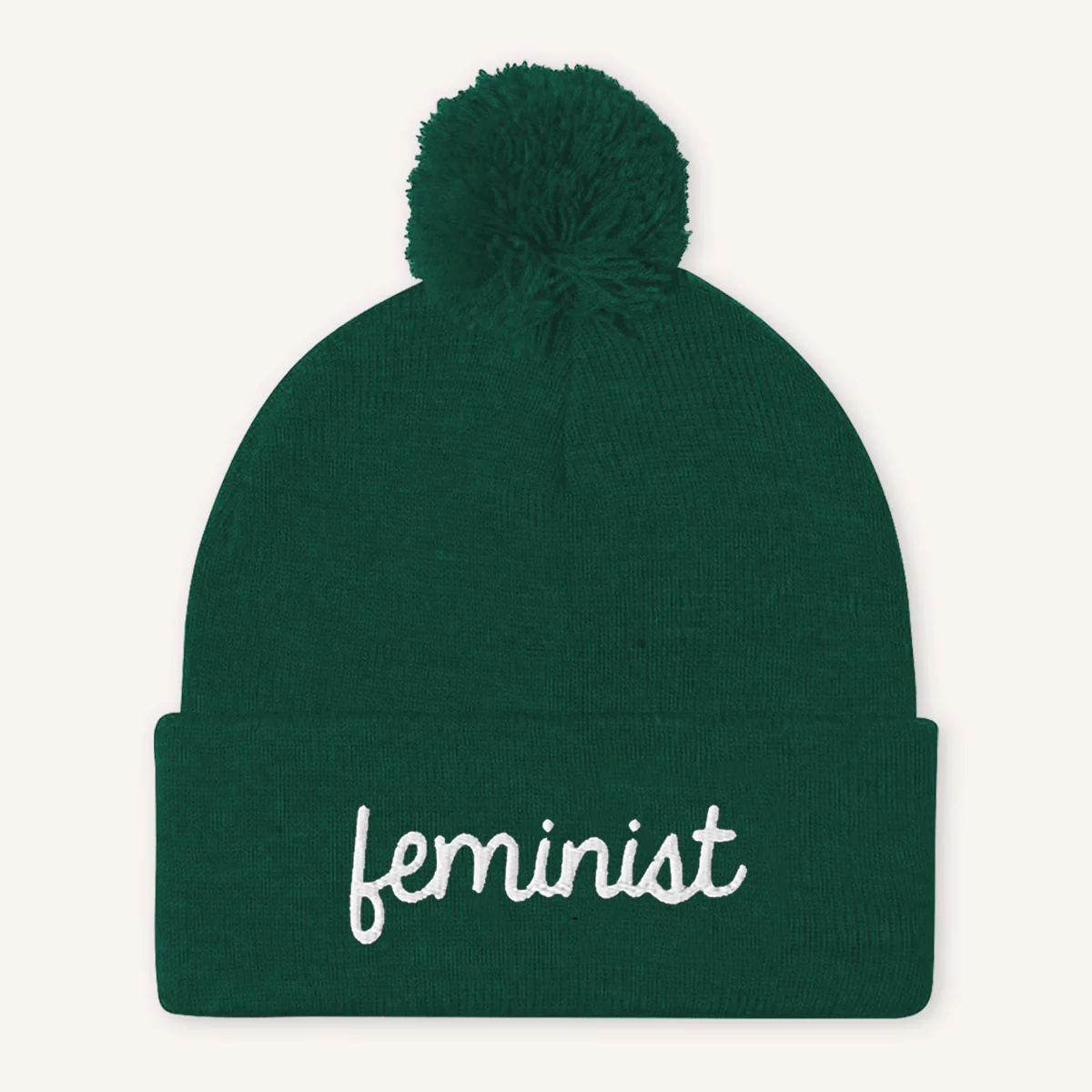 Feminist Embroidered Pom Pom Beanie Hat - Image 5
