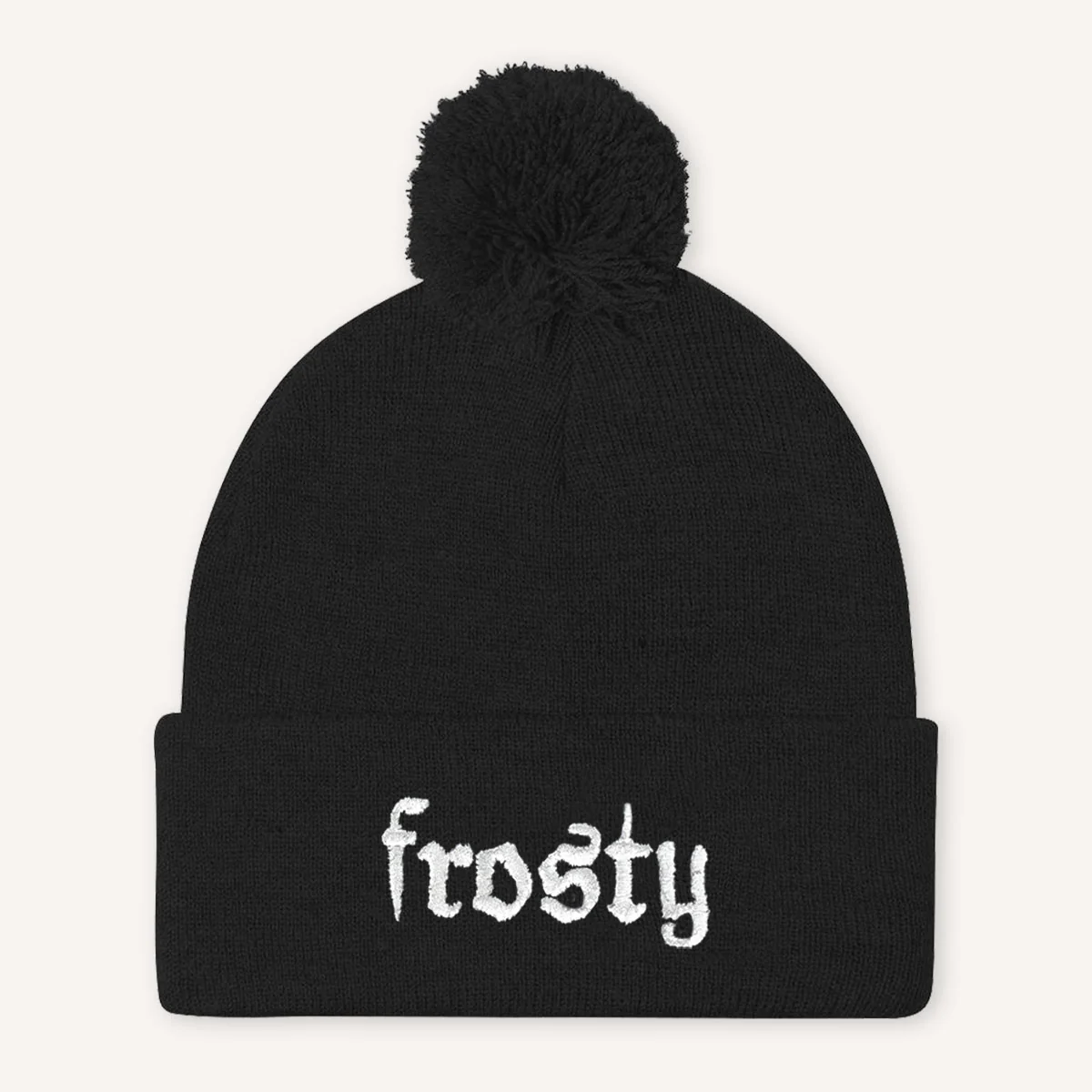 Frosty Embroidered Pom Pom Beanie Hat - Image 3