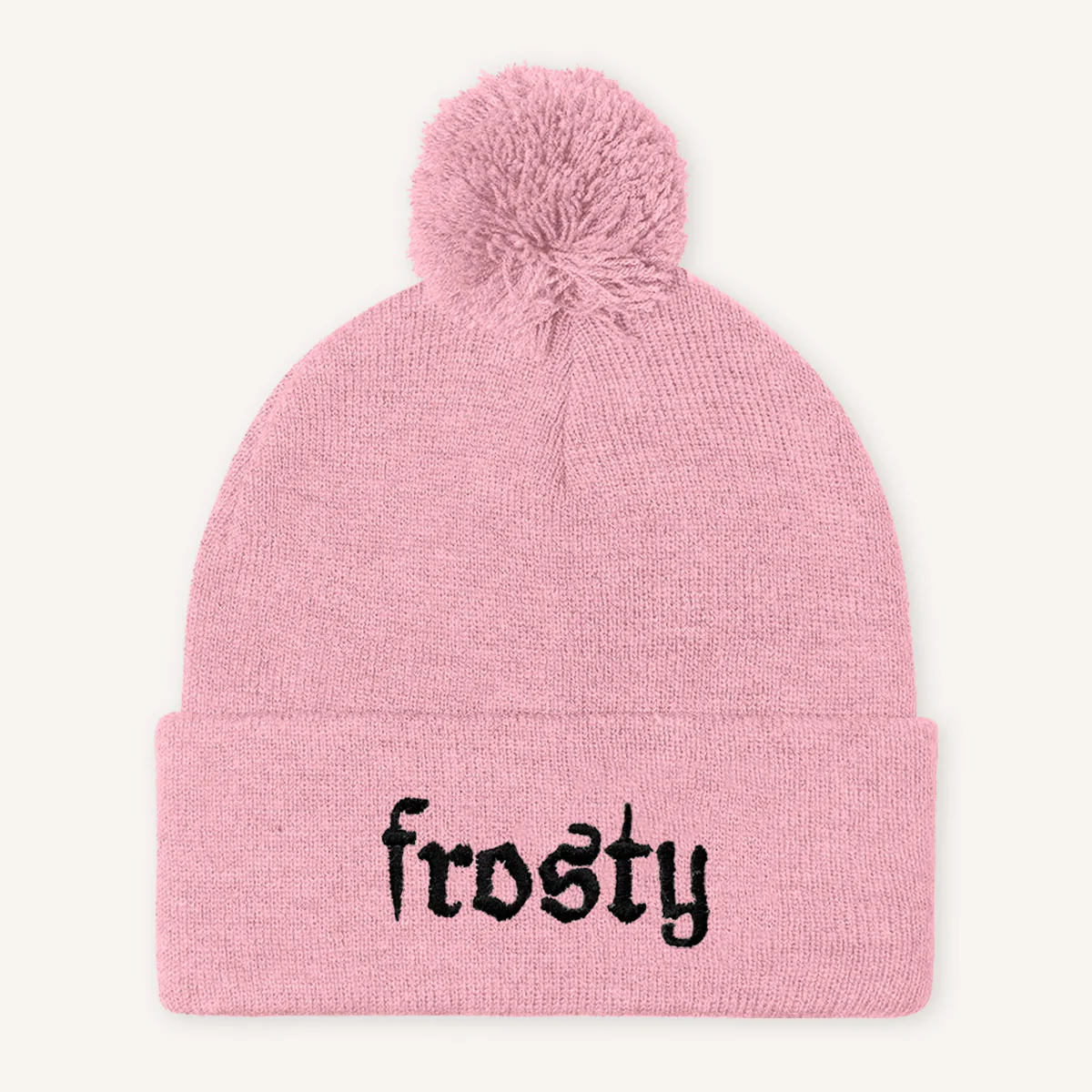 Frosty Embroidered Pom Pom Beanie Hat - Image 4