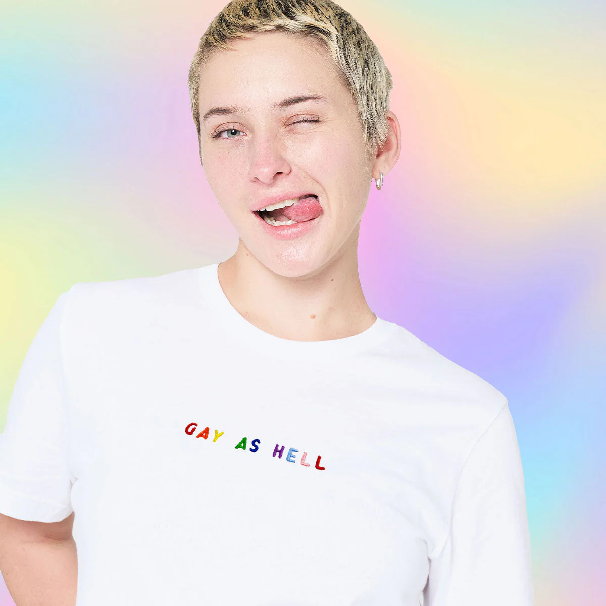 Gay As Hell Embroidery Detail T-Shirt - Image 2