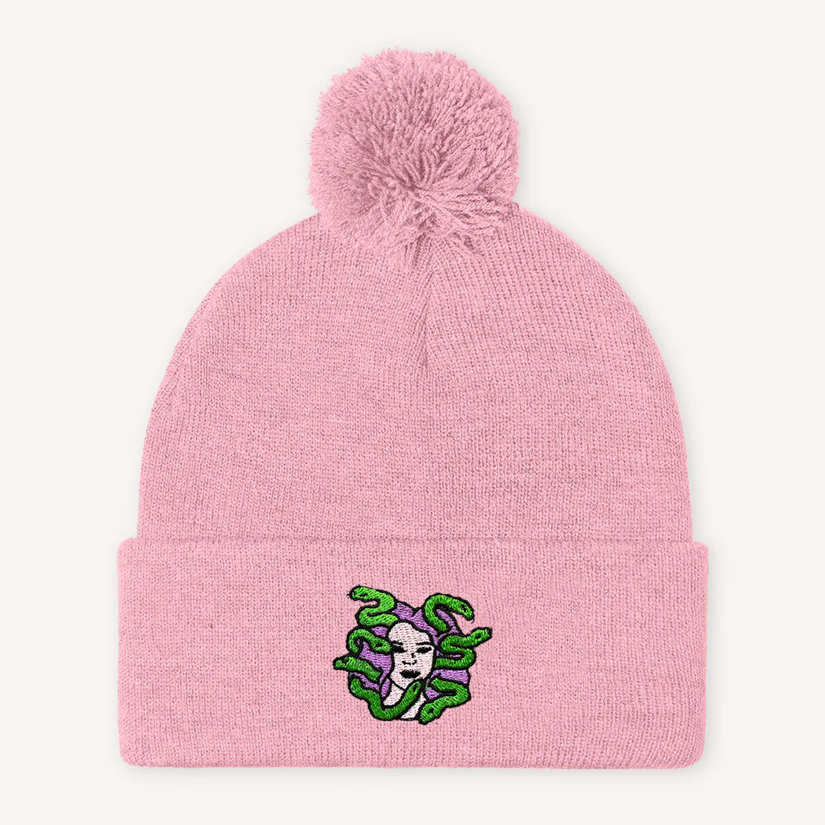Medusa Embroidered Pom Pom Beanie Hat - Image 3