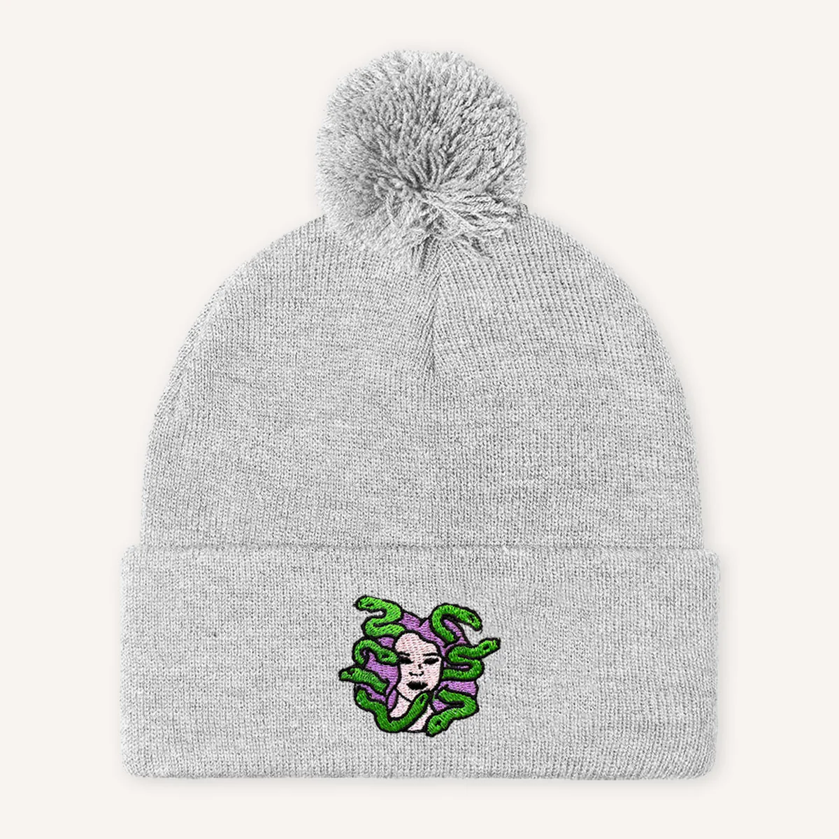 Medusa Embroidered Pom Pom Beanie Hat - Image 4