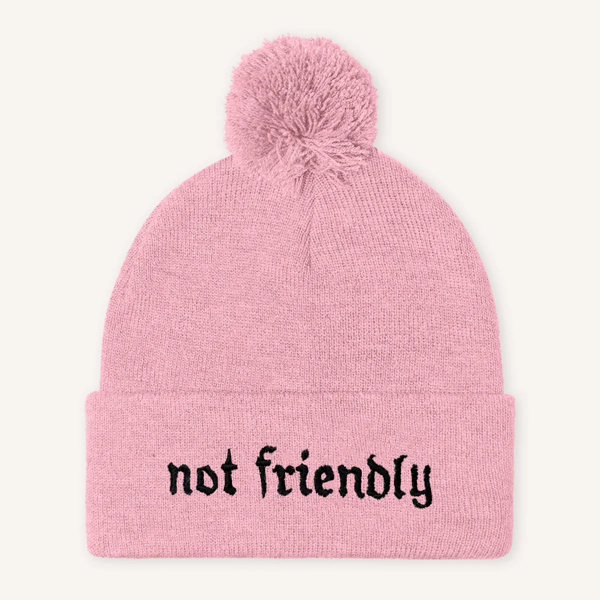 Not Friendly Embroidered Pom Pom Beanie Hat - Image 2