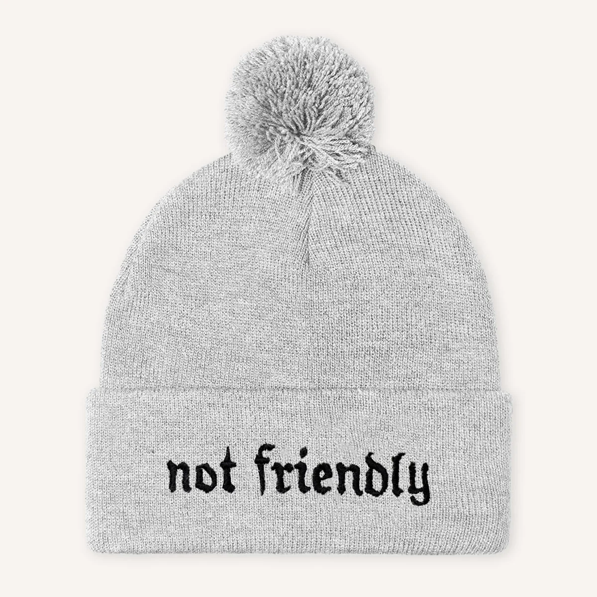 Not Friendly Embroidered Pom Pom Beanie Hat - Image 3