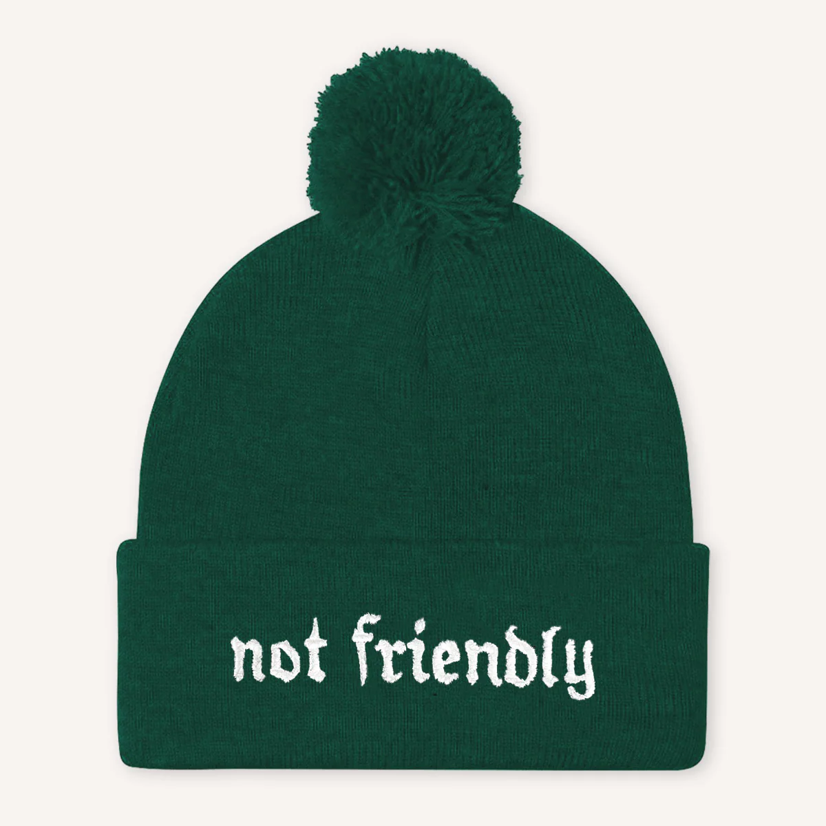 Not Friendly Embroidered Pom Pom Beanie Hat - Image 4