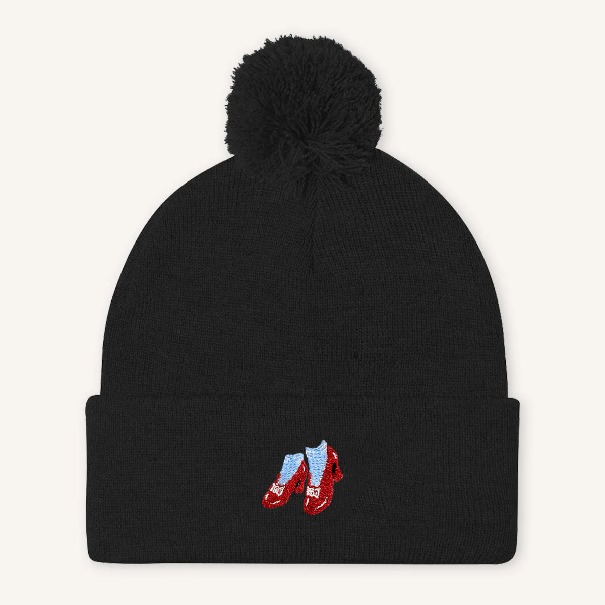 Ruby Slippers Embroidered Pom Pom Beanie Hat