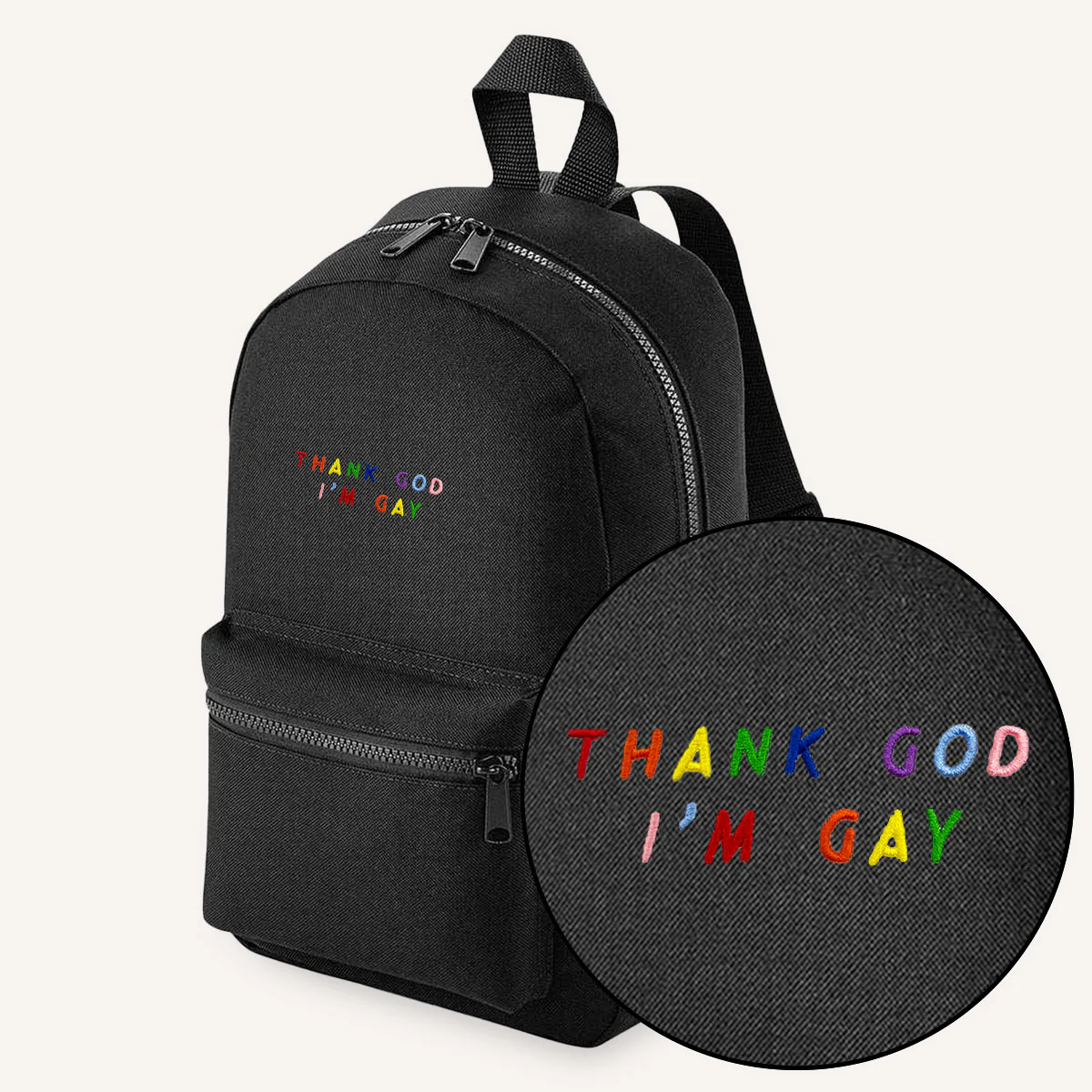 Thank God I'm Gay Embroidered Mini Backpack - Image 3